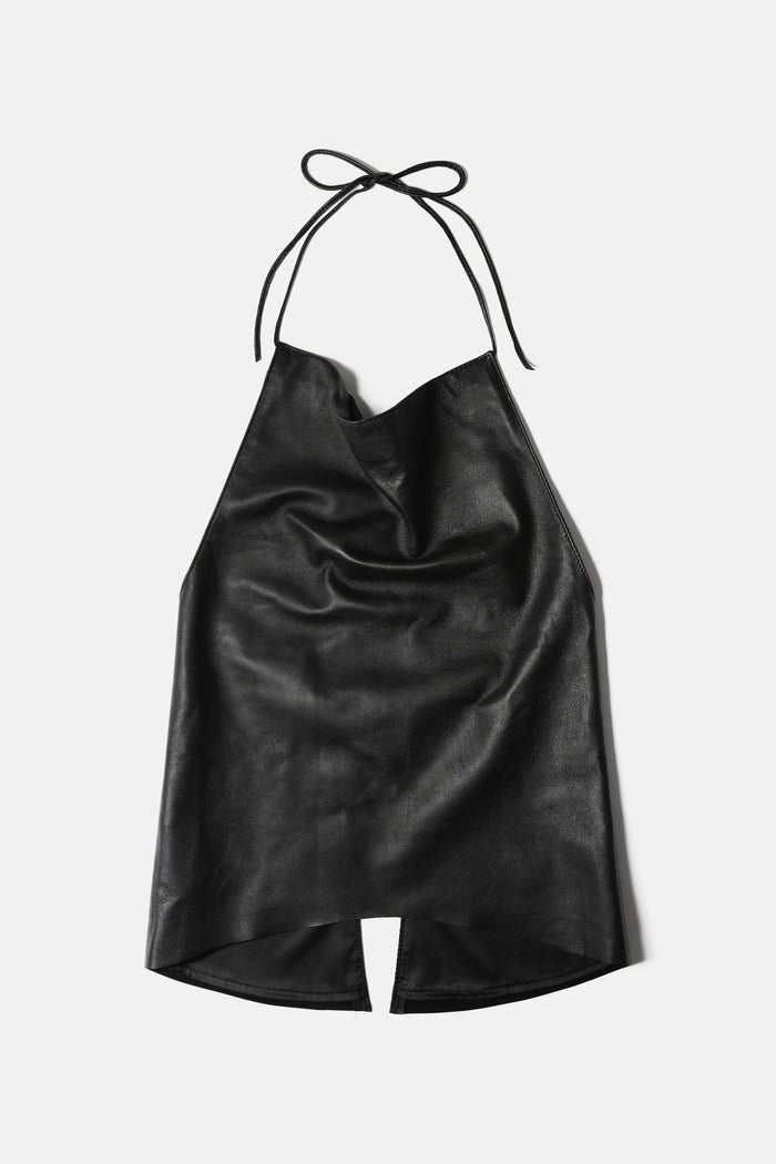 Becoming: Leather Halter Top Black
