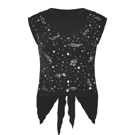 Sequin Cut Out Tee Black