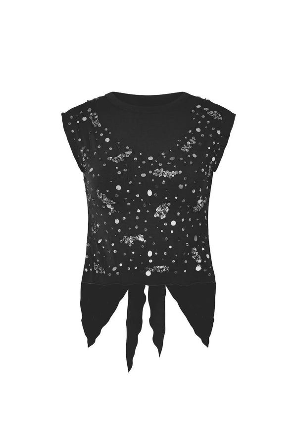 Sequin Cut Out Tee Black