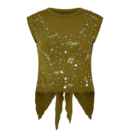 Sequin Cut Out Tee Olive